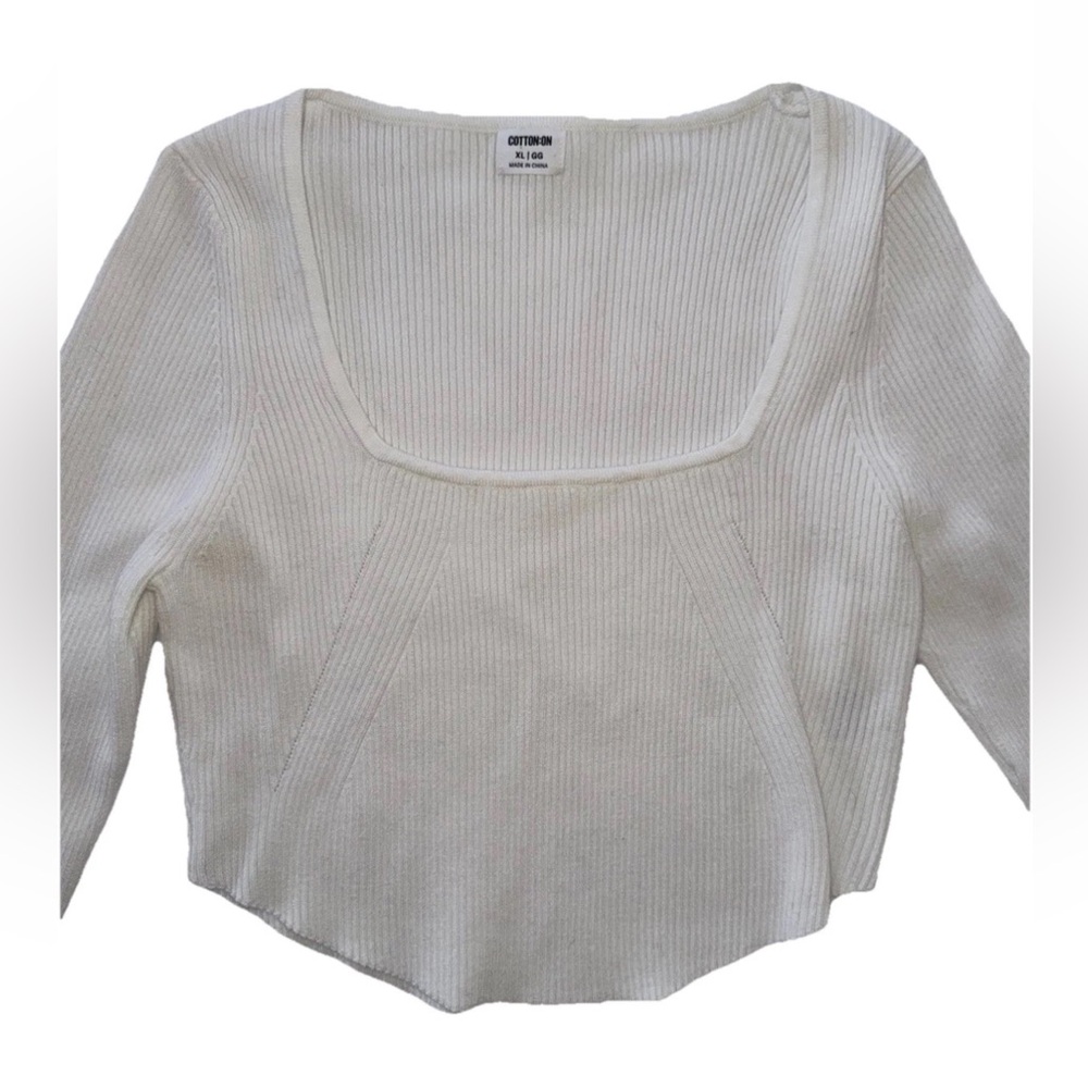 Cotton On Long Sleeve White Sweater Crop Top Women’s XL ribbed